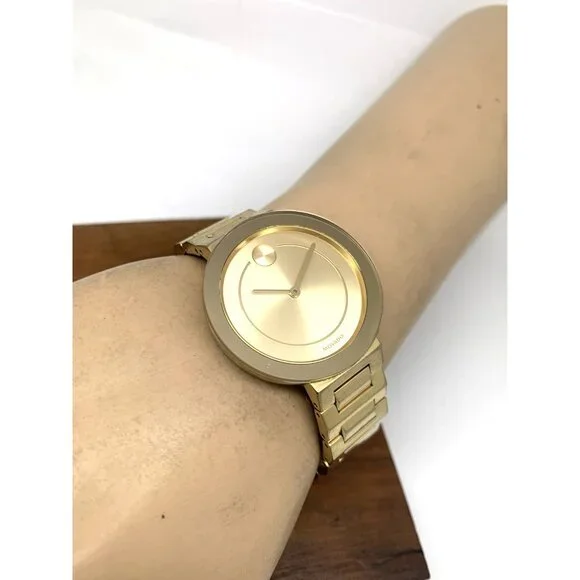 Movado Women's Watch 3600498 Bold Gold Dial Swiss Quartz Steel Band 34mm